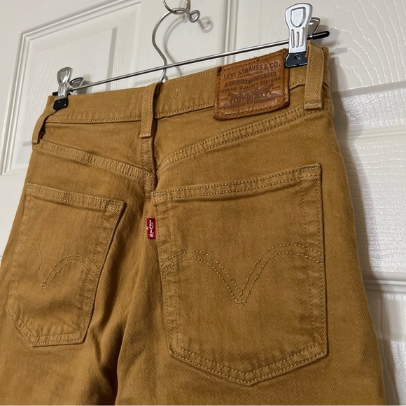 Levi's Ribcage High-Waist Straight Leg Ankle Denim Jeans Mustard Brown - W25 L27 - Picture 9 of 16